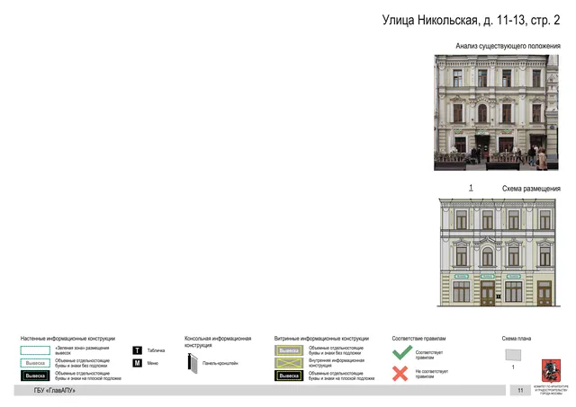 Архитектурная концепция размещения вывесок — Никольская улица, 11-13, стр. 2, Москва, страница PDF 11 · Документ по адресу · Архитектурно-художественная концепция · 2017 год