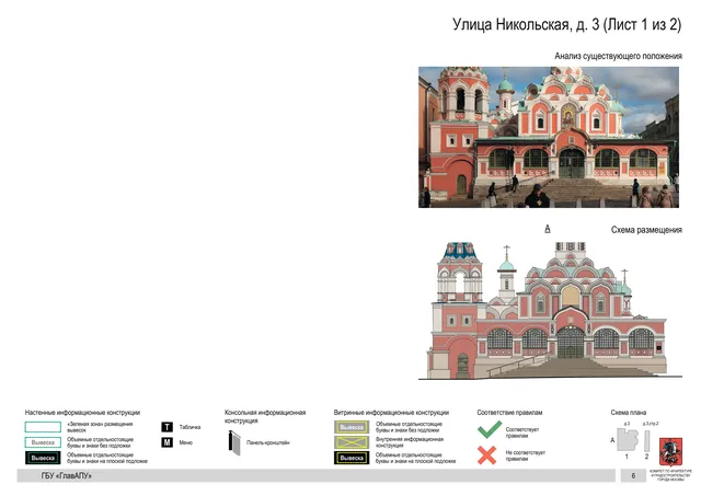 Архитектурная концепция размещения вывесок — Никольская улица, 3, Москва, лист 1 из 2 · Документ по адресу · Архитектурно-художественная концепция · 2017 год
