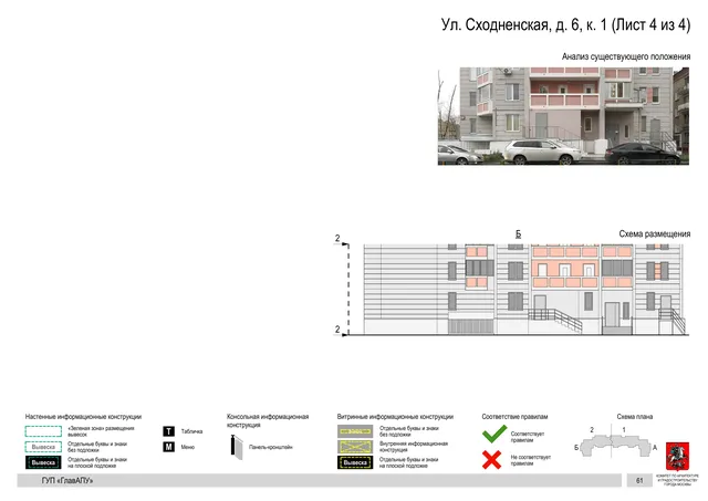 Архитектурная концепция размещения вывесок — Сходненская улица, 6, корп. 1, Москва, лист 4 из 4 · Документ по адресу · Архитектурно-художественная концепция · 2016 год