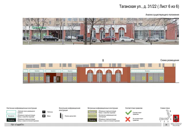 Архитектурная концепция размещения вывесок — Таганская улица, 31/22, Москва, лист 6 из 6 · Документ по адресу · Архитектурно-художественная концепция · 2019 год