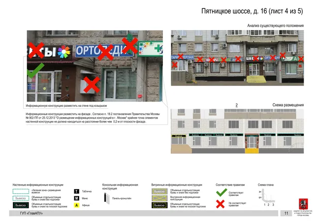 Архитектурная концепция размещения вывесок — Пятницкое шоссе, 16, Москва, лист 4 из 5 · Документ по адресу · Архитектурно-художественная концепция · 2016 год
