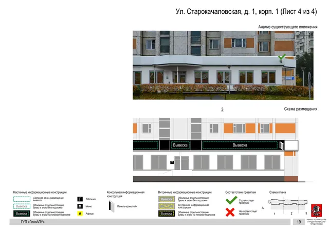 Архитектурная концепция размещения вывесок — Старокачаловская улица, 1, корп. 1, Москва, лист 4 из 4 · Документ по адресу · Архитектурно-художественная концепция · 2016 год