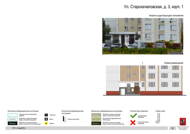 Архитектурная концепция размещения вывесок — Старокачаловская улица, 3, корп. 1, Москва, страница PDF 22 · Документ по адресу · Архитектурно-художественная концепция · 2016 год