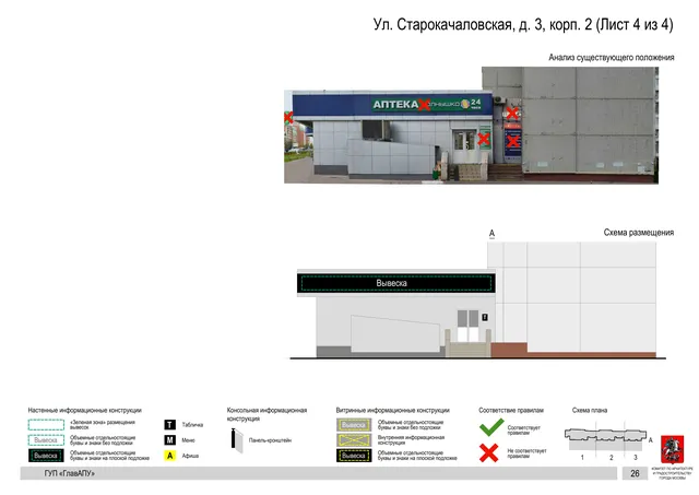 Архитектурная концепция размещения вывесок — Старокачаловская улица, 3, корп. 2, Москва, лист 4 из 4 · Документ по адресу · Архитектурно-художественная концепция · 2016 год