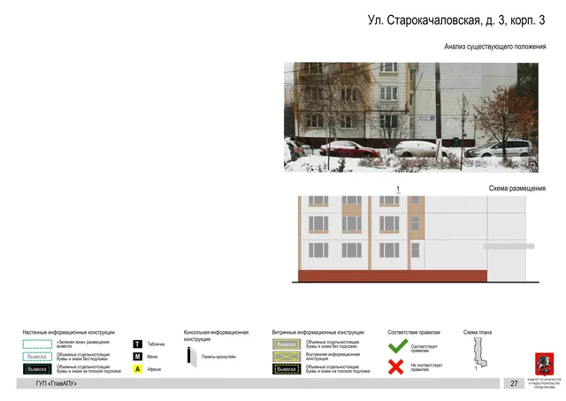 Архитектурная концепция размещения вывесок — Старокачаловская улица, 3, корп. 3, Москва, страница PDF 27 · Документ по адресу · Архитектурно-художественная концепция · 2016 год