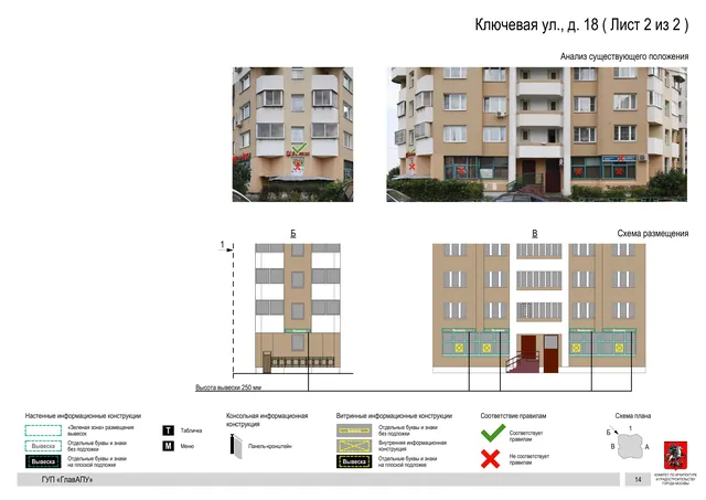 Архитектурная концепция размещения вывесок — Ключевая улица, 18, Москва, лист 2 из 2 · Документ по адресу · Архитектурно-художественная концепция · 2016 год