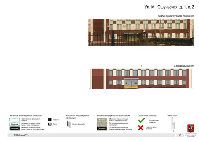 Архитектурная концепция размещения вывесок — М юшуньская улица, 1, корп. 2, Москва, страница PDF 17 · Документ по адресу · Архитектурно-художественная концепция · 2016 год