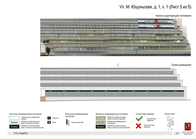 Архитектурная концепция размещения вывесок — М юшуньская улица, 1, корп. 1, Москва, лист 5 из 5 · Документ по адресу · Архитектурно-художественная концепция · 2016 год