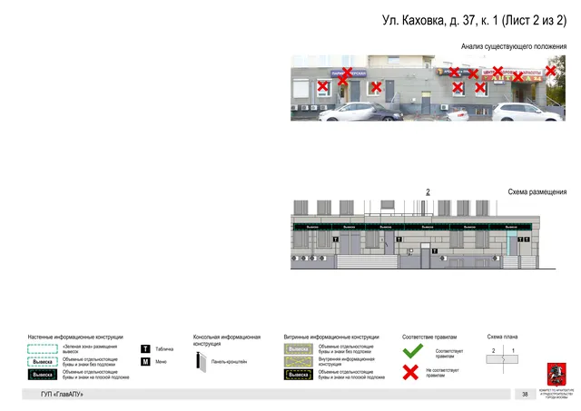 Архитектурная концепция размещения вывесок — Каховка улица, 37, корп. 1, Москва, лист 2 из 2 · Документ по адресу · Архитектурно-художественная концепция · 2016 год