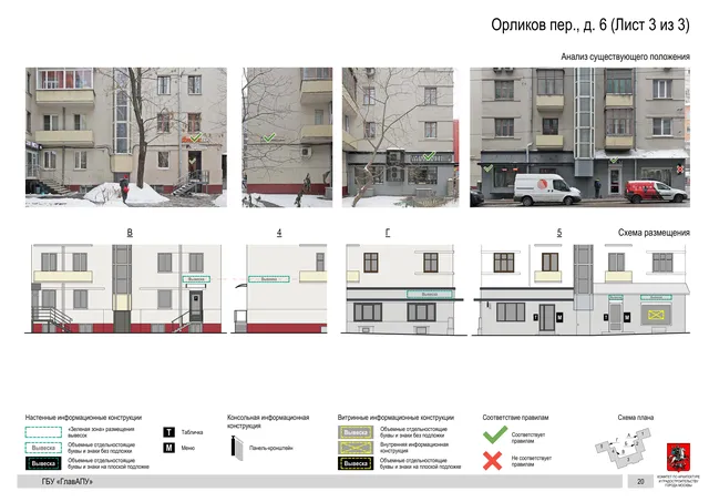 Архитектурная концепция размещения вывесок — Орликов переулок, 6, Москва, лист 3 из 3 · Документ по адресу · Архитектурно-художественная концепция · 2019 год