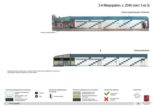 Архитектурная концепция размещения вывесок — 2-й микрорайон, корп. 234А, Москва, лист 3 из 3 · Документ по адресу · Архитектурно-художественная концепция · 2016 год
