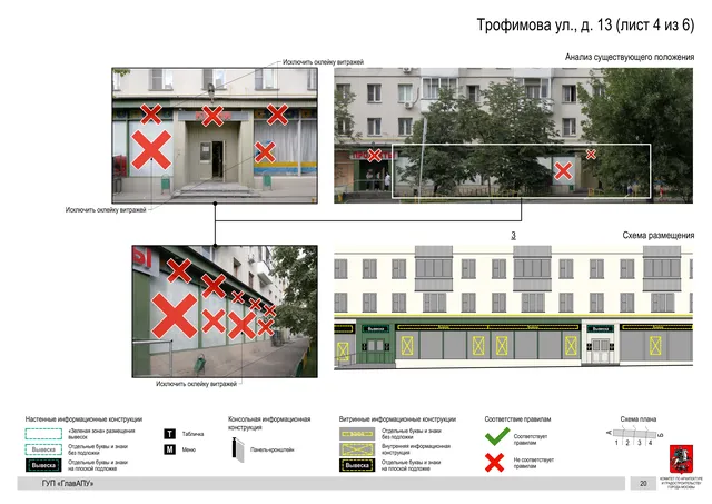 Архитектурная концепция размещения вывесок — Трофимова улица, 13, Москва, лист 4 из 6 · Документ по адресу · Архитектурно-художественная концепция · 2016 год