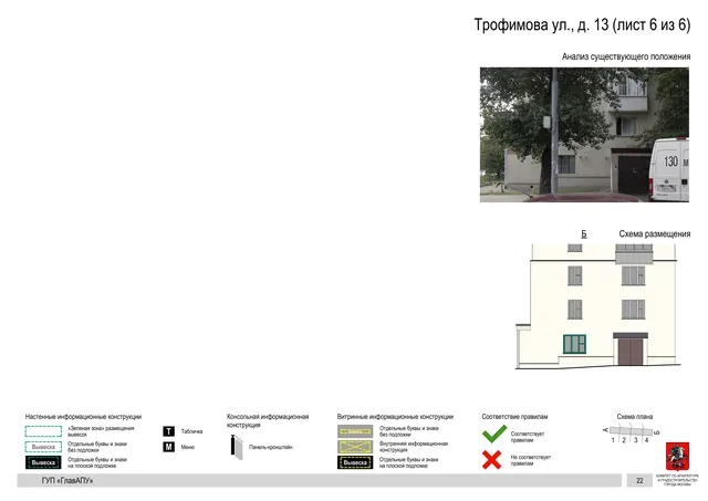 Архитектурная концепция размещения вывесок — Трофимова улица, 13, Москва, лист 6 из 6 · Документ по адресу · Архитектурно-художественная концепция · 2016 год