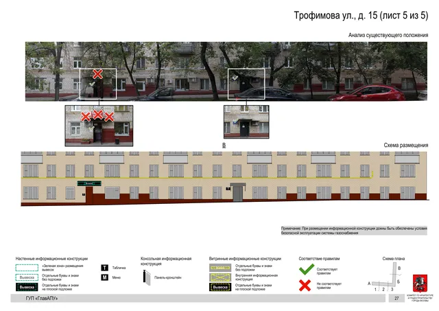 Архитектурная концепция размещения вывесок — Трофимова улица, 15, Москва, лист 5 из 5 · Документ по адресу · Архитектурно-художественная концепция · 2016 год
