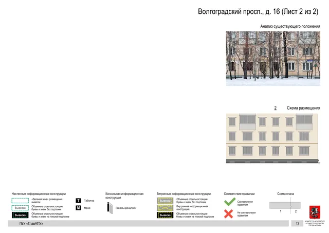 Волгоградский просп., д. 16 (Лист 2 из 2) · PDF 15 Архитектурная концепция размещения вывесок — Волгоградский проспект, 16, Москва, лист 2 из 2 · Документ по адресу · АХК № 2437 от 31.10.2025