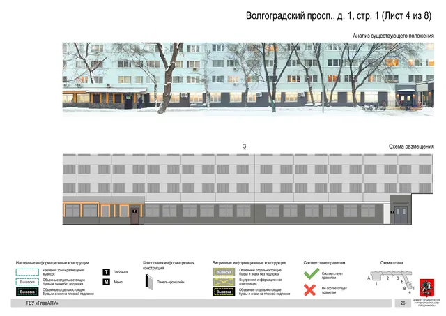 Архитектурная концепция размещения вывесок — Волгоградский проспект, 1, стр. 1, Москва, лист 4 из 8 · Документ по адресу · АХК № 2437 от 31.10.2025