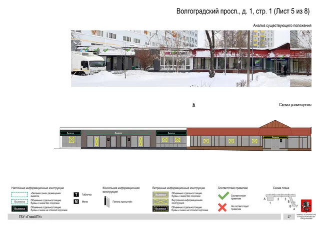 Архитектурная концепция размещения вывесок — Волгоградский проспект, 1, стр. 1, Москва, лист 5 из 8 · Документ по адресу · АХК № 2437 от 31.10.2025