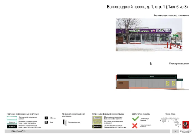 Архитектурная концепция размещения вывесок — Волгоградский проспект, 1, стр. 1, Москва, лист 6 из 8 · Документ по адресу · АХК № 2437 от 31.10.2025