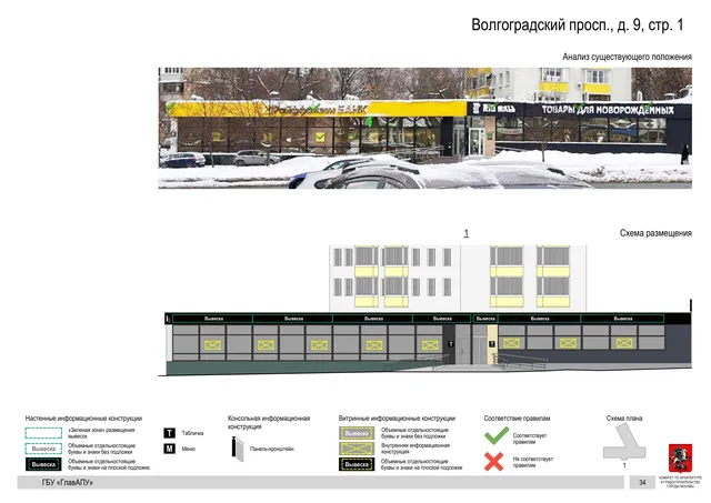 Волгоградский просп., д. 9, стр. 1 · PDF 37 Архитектурная концепция размещения вывесок — Волгоградский проспект, 9, стр. 1, Москва, страница PDF 37 · Документ по адресу · АХК № 2437 от 31.10.2025