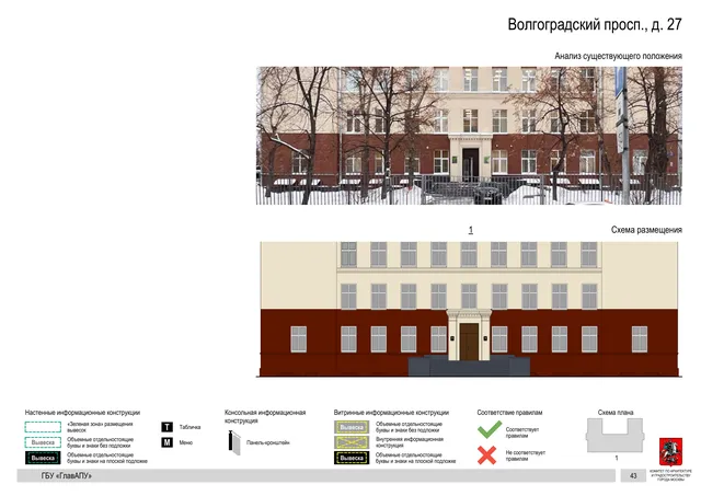 Волгоградский просп., д. 27 · PDF 46 Архитектурная концепция размещения вывесок — Волгоградский проспект, 27, Москва, страница PDF 46 · Документ по адресу · АХК № 2437 от 31.10.2025