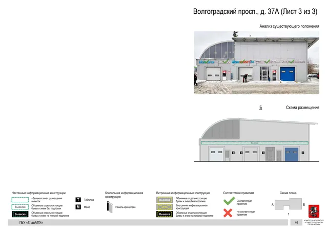Архитектурная концепция размещения вывесок — Волгоградский проспект, 37А, Москва, лист 3 из 3 · Документ по адресу · АХК № 2437 от 31.10.2025