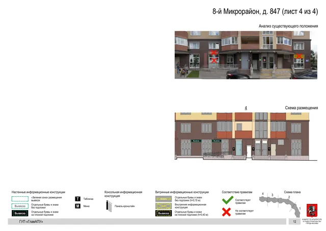 Архитектурная концепция размещения вывесок — 8-й микрорайон, 847, Москва, лист 4 из 4 · Документ по адресу · Архитектурно-художественная концепция · 2016 год