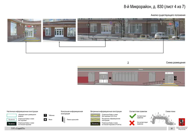 Архитектурная концепция размещения вывесок — 8-й микрорайон, 830, Москва, лист 4 из 7 · Документ по адресу · Архитектурно-художественная концепция · 2016 год