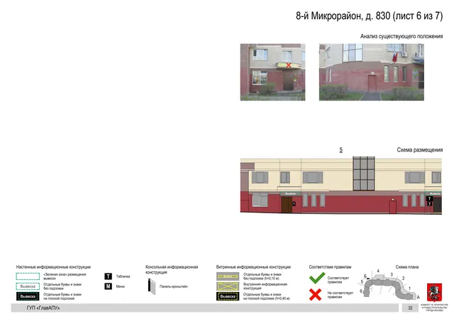 Архитектурная концепция размещения вывесок — 8-й микрорайон, 830, Москва, лист 6 из 7 · Документ по адресу · Архитектурно-художественная концепция · 2016 год