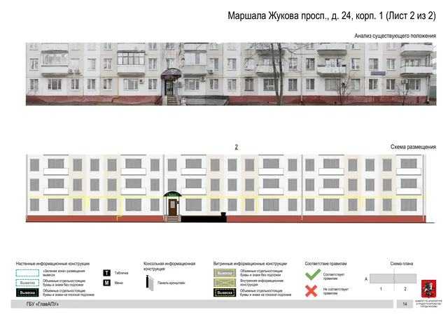 Архитектурная концепция размещения вывесок — Маршала жукова проспект, 24, корп. 1, Москва, лист 2 из 2 · Документ по адресу · Архитектурно-художественная концепция · 2020 год