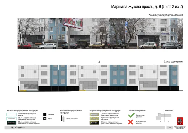 Архитектурная концепция размещения вывесок — Маршала жукова проспект, 9, Москва, лист 2 из 2 · Документ по адресу · Архитектурно-художественная концепция · 2020 год