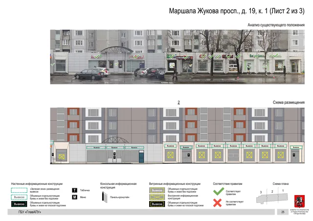 Архитектурная концепция размещения вывесок — Маршала жукова проспект, 19, корп. 1, Москва, лист 2 из 3 · Документ по адресу · Архитектурно-художественная концепция · 2020 год