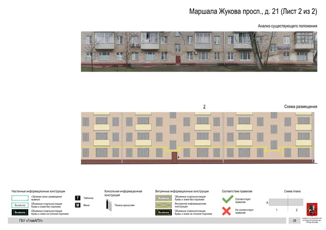 Архитектурная концепция размещения вывесок — Маршала жукова проспект, 21, Москва, лист 2 из 2 · Документ по адресу · Архитектурно-художественная концепция · 2020 год