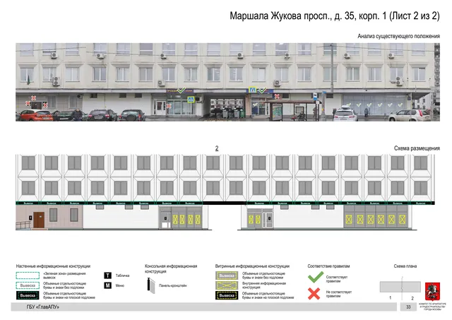 Архитектурная концепция размещения вывесок — Маршала жукова проспект, 35, корп. 1, Москва, лист 2 из 2 · Документ по адресу · Архитектурно-художественная концепция · 2020 год