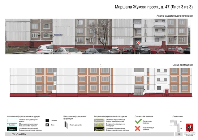 Архитектурная концепция размещения вывесок — Маршала жукова проспект, 47, Москва, лист 3 из 3 · Документ по адресу · Архитектурно-художественная концепция · 2020 год