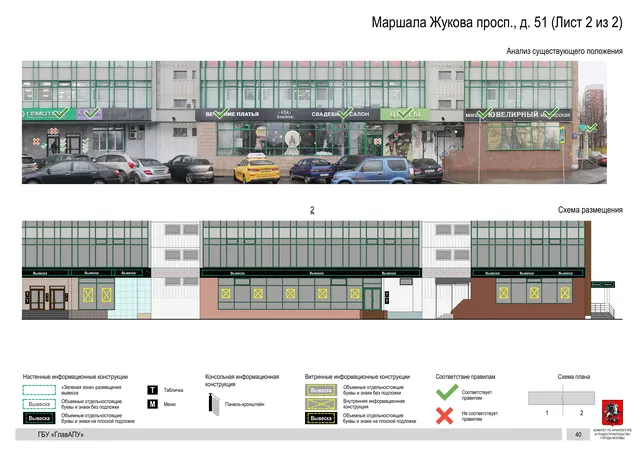 Архитектурная концепция размещения вывесок — Маршала жукова проспект, 51, Москва, лист 2 из 2 · Документ по адресу · Архитектурно-художественная концепция · 2020 год