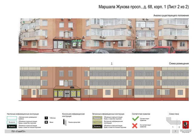 Архитектурная концепция размещения вывесок — Маршала жукова проспект, 68, корп. 1, Москва, лист 2 из 2 · Документ по адресу · Архитектурно-художественная концепция · 2020 год