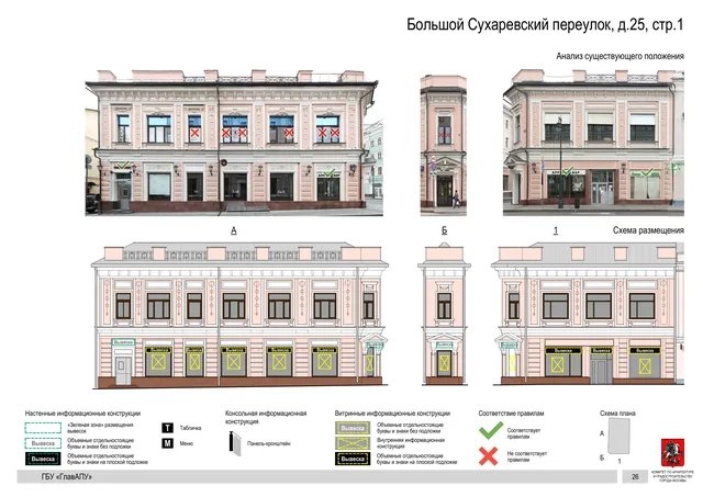 Архитектурная концепция размещения вывесок — Большой сухаревский переулок, 25, стр. 1, Москва, страница PDF 28 · Документ по адресу · Архитектурно-художественная концепция · 2018 год