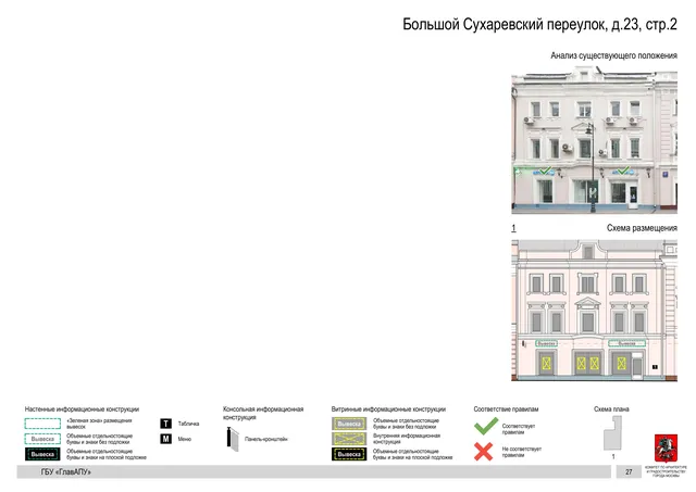 Архитектурная концепция размещения вывесок — Большой сухаревский переулок, 23, стр. 2, Москва, страница PDF 29 · Документ по адресу · Архитектурно-художественная концепция · 2018 год