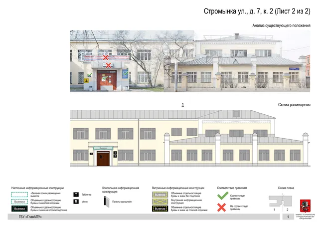 Архитектурная концепция размещения вывесок — Стромынка улица, 7, корп. 2, Москва, лист 2 из 2 · Документ по адресу · Архитектурно-художественная концепция · 2020 год