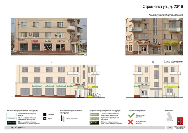 Архитектурная концепция размещения вывесок — Стромынка улица, 23/16, Москва, страница PDF 23 · Документ по адресу · Архитектурно-художественная концепция · 2020 год