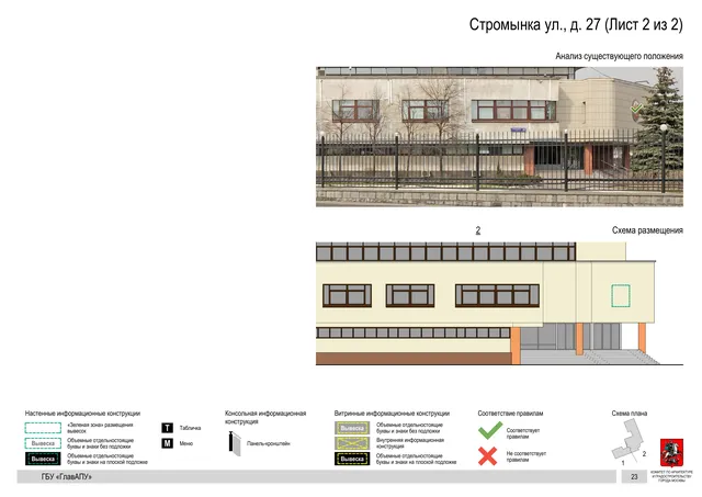 Архитектурная концепция размещения вывесок — Стромынка улица, 27, Москва, лист 2 из 2 · Документ по адресу · Архитектурно-художественная концепция · 2020 год