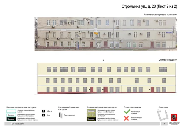 Архитектурная концепция размещения вывесок — Стромынка улица, 20, Москва, лист 2 из 2 · Документ по адресу · Архитектурно-художественная концепция · 2020 год