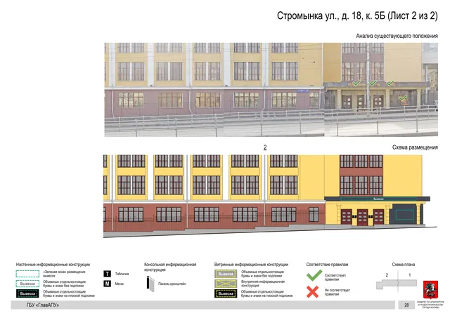 Архитектурная концепция размещения вывесок — Стромынка улица, 18, корп. 5Б, Москва, лист 2 из 2 · Документ по адресу · Архитектурно-художественная концепция · 2020 год