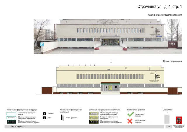 Архитектурная концепция размещения вывесок — Стромынка улица, 4, стр. 1, Москва, страница PDF 38 · Документ по адресу · Архитектурно-художественная концепция · 2020 год