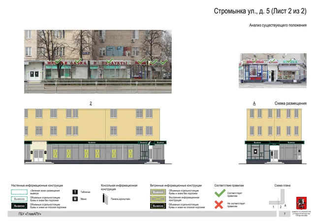 Архитектурная концепция размещения вывесок — Стромынка улица, 5, Москва, лист 2 из 2 · Документ по адресу · Архитектурно-художественная концепция · 2020 год