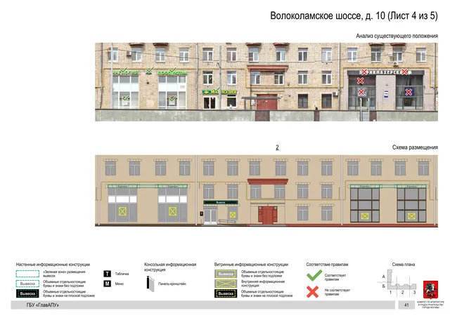 Архитектурная концепция размещения вывесок — Волоколамское шоссе, 10, Москва, лист 4 из 5 · Документ по адресу · Архитектурно-художественная концепция · 2020 год