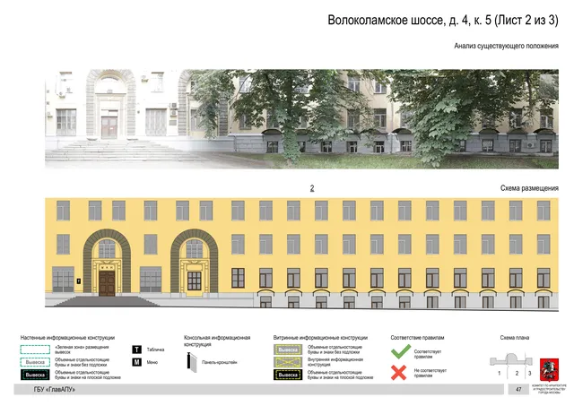 Архитектурная концепция размещения вывесок — Волоколамское шоссе, 4, корп. 5, Москва, лист 2 из 3 · Документ по адресу · Архитектурно-художественная концепция · 2020 год
