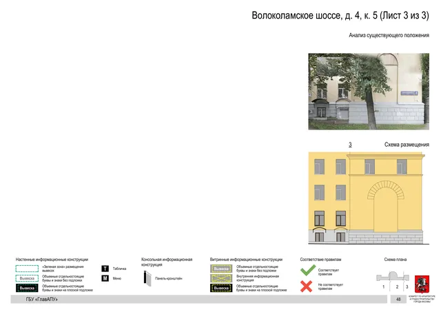 Архитектурная концепция размещения вывесок — Волоколамское шоссе, 4, корп. 5, Москва, лист 3 из 3 · Документ по адресу · Архитектурно-художественная концепция · 2020 год