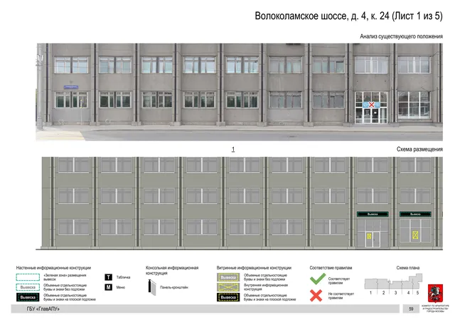 Архитектурная концепция размещения вывесок — Волоколамское шоссе, 4, корп. 24, Москва, лист 1 из 5 · Документ по адресу · Архитектурно-художественная концепция · 2020 год