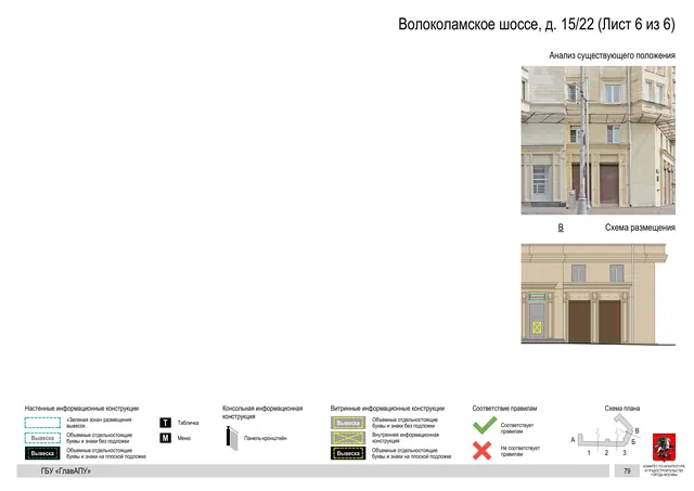 Архитектурная концепция размещения вывесок — Волоколамское шоссе, 15/22, Москва, лист 6 из 6 · Документ по адресу · Архитектурно-художественная концепция · 2020 год